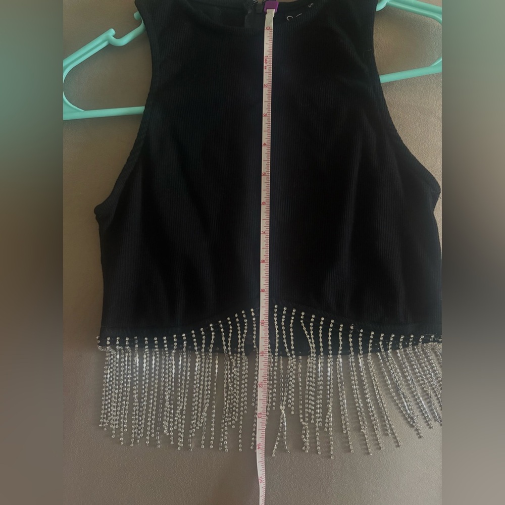 Windsor Black Sleeveless Tank Top with Silver Fringe size XS - Picture 6 of 6